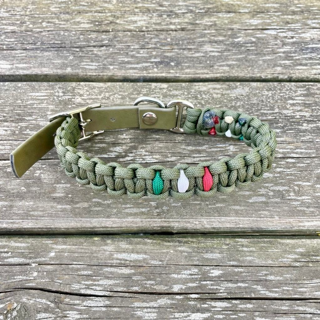 Collare EXTREME Paracord - Maglia 1,6 cm - Verde Oliva - Flag