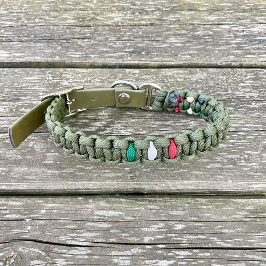 Collare EXTREME Paracord - Maglia 1,6 cm - Verde Oliva - Flag