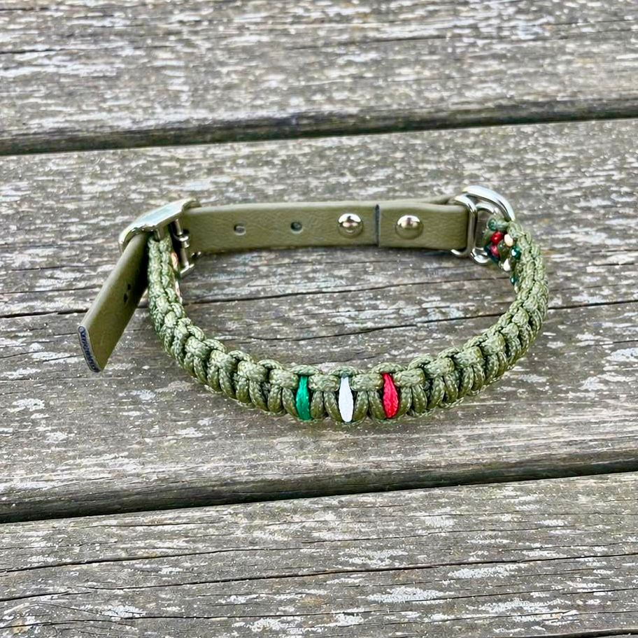 Collare MISSION Paracord - Maglia 1,3 cm - Verde Oliva - Flag