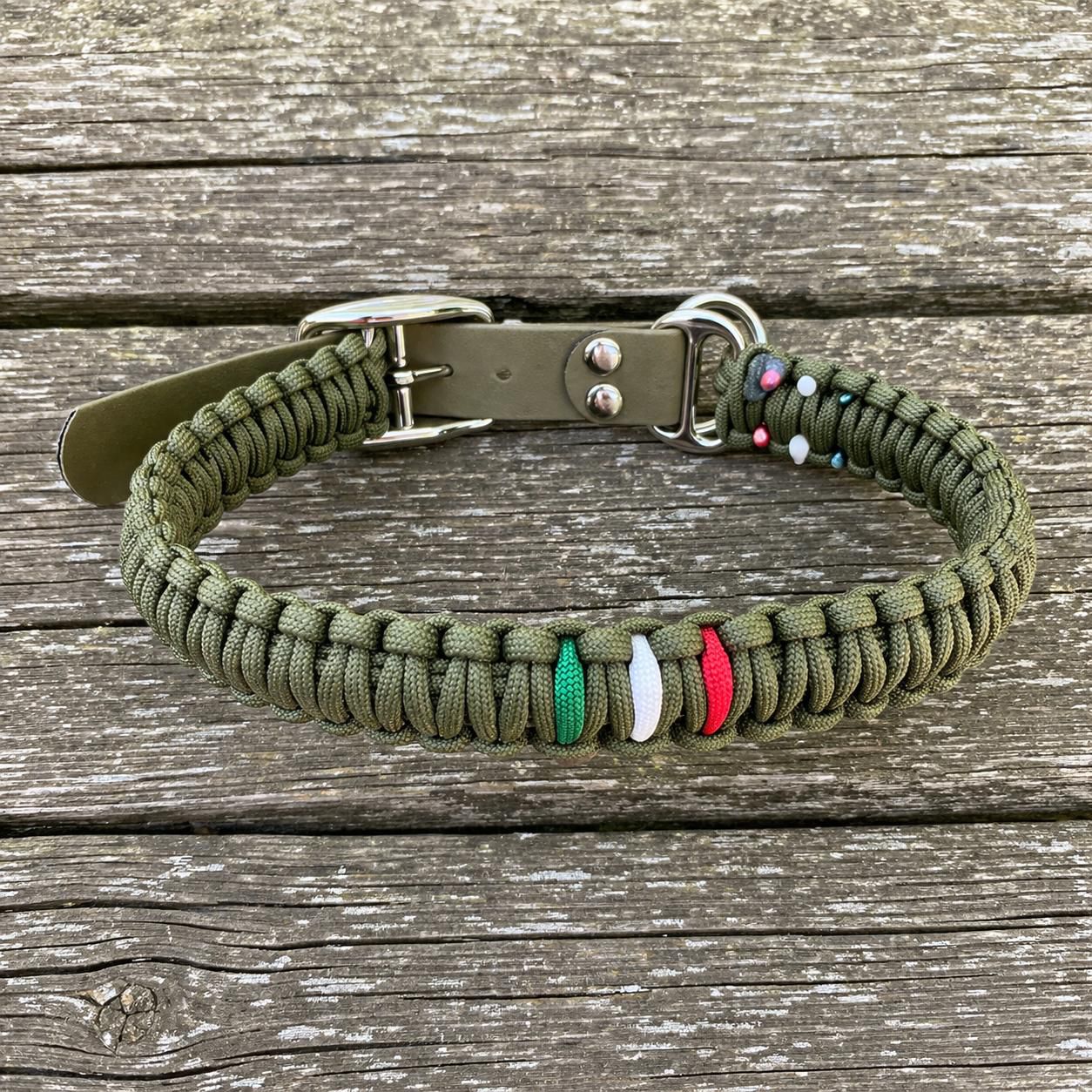 Collare EXTREME Paracord - Maglia 2,5 cm - Verde Oliva - Flag